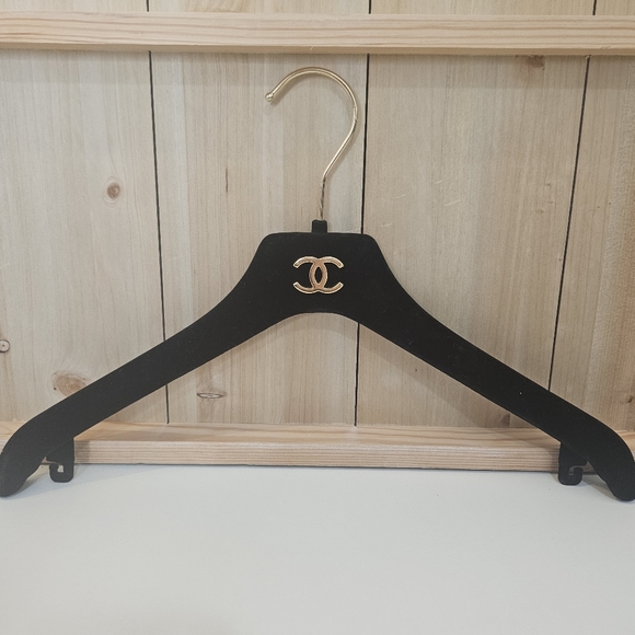 CHANEL Logo Black Velvet & Gold Clothing Hanger